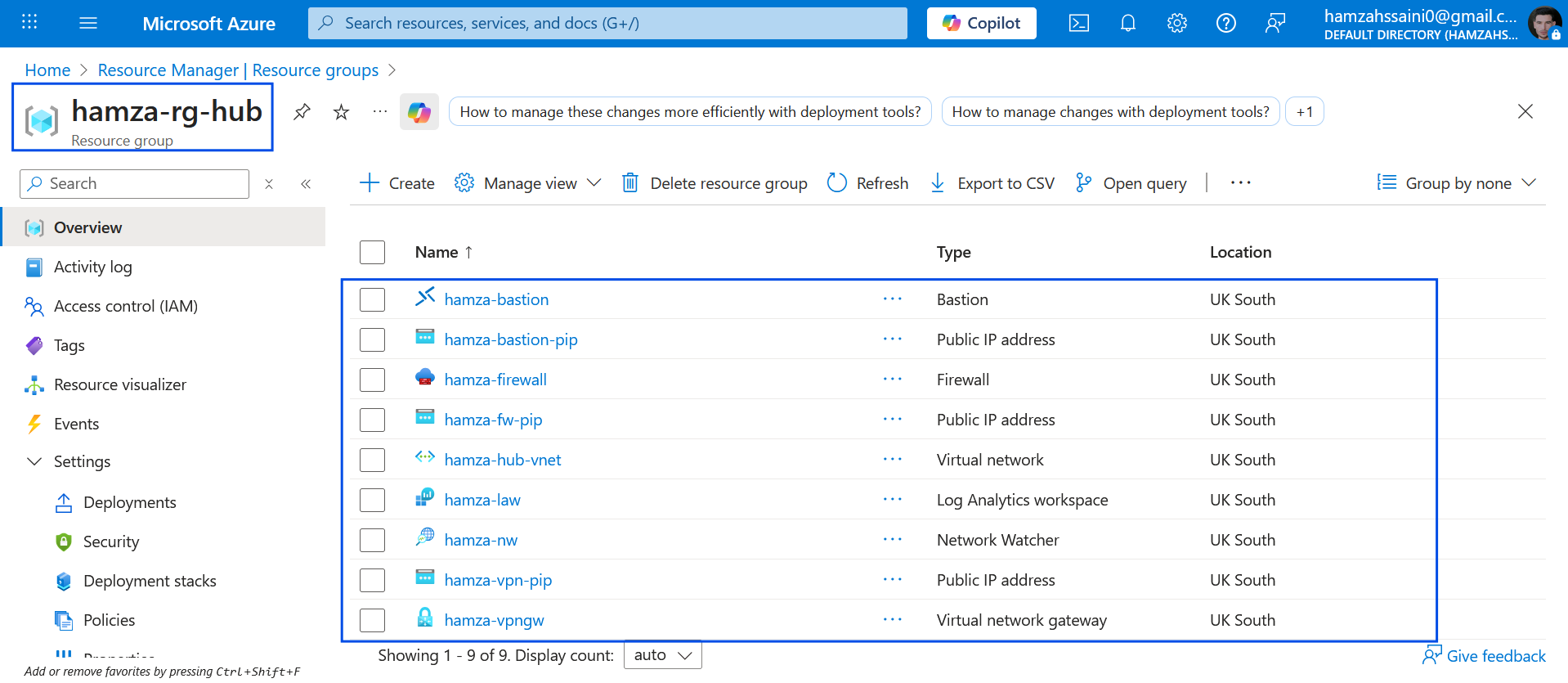 Azure hub-spoke screenshot 4